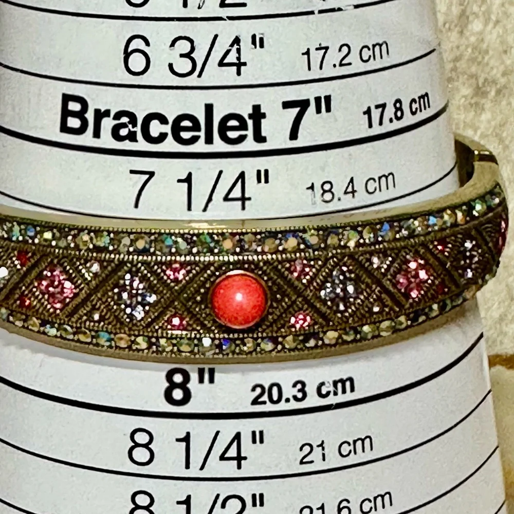 Heidi Daus Art Deco Style Crystals & Orange Stone Hinged Bracelet 7.5” #19L - Picture 8 of 9